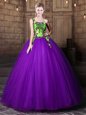 Luxury One Shoulder Floor Length Eggplant Purple 15th Birthday Dress Tulle Sleeveless Pattern