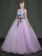 Admirable Scoop Lavender Organza Lace Up Quinceanera Dress Sleeveless Floor Length Appliques