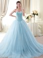 Captivating Light Blue Lace Up Ball Gown Prom Dress Beading Sleeveless Floor Length