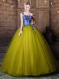 Free and Easy Floor Length Olive Green Quinceanera Dresses One Shoulder Sleeveless Lace Up