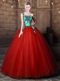 Rust Red Sweet 16 Quinceanera Dress Military Ball and Sweet 16 and Quinceanera and For with Pattern One Shoulder Sleeveless Lace Up