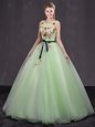 Scoop Yellow Green Organza Lace Up Quince Ball Gowns Sleeveless Floor Length Appliques