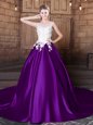 Flirting Court Train Ball Gowns 15 Quinceanera Dress Purple Scoop Elastic Woven Satin Sleeveless Lace Up
