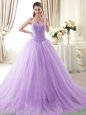 Best Sweetheart Sleeveless Quinceanera Dress Floor Length Beading Lavender Tulle