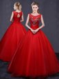 Floor Length Red Sweet 16 Quinceanera Dress Scoop Sleeveless Lace Up