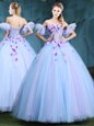 Lavender Ball Gowns Sweetheart Sleeveless Tulle Floor Length Lace Up Appliques Ball Gown Prom Dress