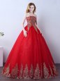 Stunning Red Ball Gowns Appliques and Sequins Quinceanera Gowns Lace Up Tulle Sleeveless Floor Length
