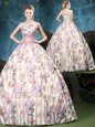Fantastic Multi-color Tulle Lace Up Straps Sleeveless Floor Length Quince Ball Gowns Appliques and Pattern