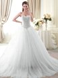 Great White Ball Gowns Sweetheart Sleeveless Tulle With Brush Train Lace Up Beading 15 Quinceanera Dress