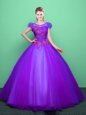 Top Selling Scoop Short Sleeves Appliques Lace Up Quinceanera Dress