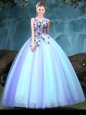 Artistic Multi-color Ball Gowns V-neck Sleeveless Tulle Floor Length Lace Up Appliques Quince Ball Gowns