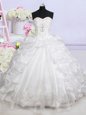 Affordable Beading and Appliques and Pick Ups Wedding Gowns White Lace Up Sleeveless With Brush Train
