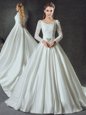 White Long Sleeves Chapel Train Lace and Belt With Train Wedding Dress