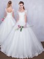 Comfortable Floor Length Ball Gowns Short Sleeves White Wedding Gowns Lace Up