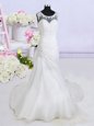 See Through With Train White Wedding Dress Scoop Sleeveless Brush Train Backless