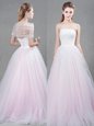 Hot Sale Sleeveless With Train Appliques Lace Up Wedding Gowns with Pink Brush Train