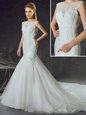 Mermaid Scoop With Train Side Zipper Wedding Gowns White and In for Wedding Party with Lace and Appliques Chapel Train