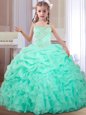 Straps Organza Sleeveless Floor Length Little Girl Pageant Gowns and Beading and Ruffles and Pick Ups