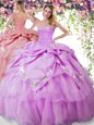 Most Popular Lilac Lace Up Sweetheart Beading and Pick Ups Vestidos de Quinceanera Organza and Taffeta Sleeveless