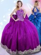 Elegant Eggplant Purple Ball Gowns Halter Top Sleeveless Taffeta Floor Length Lace Up Beading and Bowknot Ball Gown Prom Dress