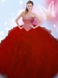 Hot Sale Wine Red Ball Gowns Beading Quinceanera Gowns Lace Up Tulle Sleeveless Floor Length