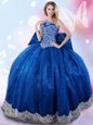 Fantastic Royal Blue Ball Gowns Taffeta Halter Top Sleeveless Beading and Bowknot Floor Length Lace Up Quinceanera Gowns
