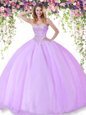 Beautiful Sleeveless Tulle Floor Length Lace Up 15 Quinceanera Dress in Lilac for with Beading