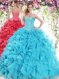 Lace Up Sweet 16 Dress Baby Blue and In for Military Ball and Sweet 16 and Quinceanera with Beading and Ruffles Sweep Train