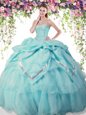 Aqua Blue Ball Gowns Beading and Pick Ups Quinceanera Dresses Lace Up Organza and Taffeta Sleeveless Floor Length