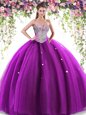 Purple Sweetheart Lace Up Beading and Ruffled Layers Ball Gown Prom Dress Sleeveless