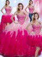 Four Piece Multi-color 15 Quinceanera Dress Military Ball and Sweet 16 and Quinceanera and For with Beading and Ruffles Sweetheart Sleeveless Lace Up