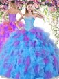 Great Multi-color Lace Up Sweetheart Beading and Ruffles Sweet 16 Dresses Organza Sleeveless