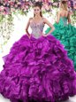 Floor Length Purple Sweet 16 Dresses Sweetheart Sleeveless Lace Up