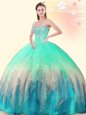 Multi-color Tulle Lace Up Quinceanera Dresses Sleeveless Floor Length Beading