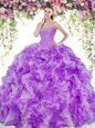Romantic Organza Sweetheart Sleeveless Lace Up Beading and Ruffles Quinceanera Gown in White And Purple