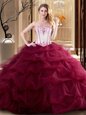 Custom Designed Sleeveless Lace Up Floor Length Embroidery and Ruffled Layers Sweet 16 Dresses