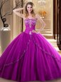 Pretty Fuchsia Lace Up Sweetheart Embroidery Sweet 16 Dresses Tulle Sleeveless