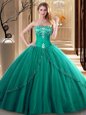 Beautiful Dark Green Sleeveless Embroidery Floor Length Quinceanera Gowns