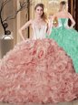 Champagne Quinceanera Dress Military Ball and Sweet 16 and Quinceanera and For with Embroidery and Ruffles Strapless Sleeveless Lace Up