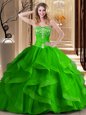 Floor Length Lace Up Quinceanera Gown for Military Ball and Sweet 16 and Quinceanera with Embroidery and Ruffles