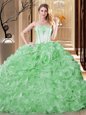 Green Sleeveless Embroidery and Ruffles Floor Length Sweet 16 Quinceanera Dress