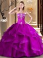 Admirable Fuchsia Sleeveless Embroidery and Ruffles Floor Length Quinceanera Gown