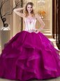 Fantastic Ball Gowns Sweet 16 Dresses Fuchsia Strapless Tulle Sleeveless Floor Length Lace Up