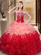 Smart Sleeveless Lace Up Floor Length Embroidery and Ruffles Quince Ball Gowns