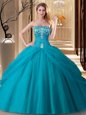 Teal Quince Ball Gowns Military Ball and Sweet 16 and Quinceanera and For with Embroidery Sweetheart Sleeveless Lace Up