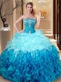 Sweet Multi-color Organza Lace Up Sweetheart Sleeveless Floor Length Ball Gown Prom Dress Embroidery and Ruffles