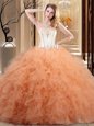 Sweet Organza Sleeveless Floor Length 15 Quinceanera Dress and Embroidery and Ruffled Layers