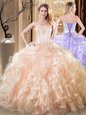 Fashionable Strapless Sleeveless Sweet 16 Quinceanera Dress Floor Length Embroidery and Ruffles Yellow Organza