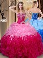 Amazing Organza Sweetheart Sleeveless Lace Up Embroidery and Ruffles Sweet 16 Dresses in Multi-color
