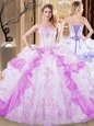 Charming Multi-color Lace Up Quinceanera Dress Embroidery and Ruffled Layers Sleeveless Floor Length